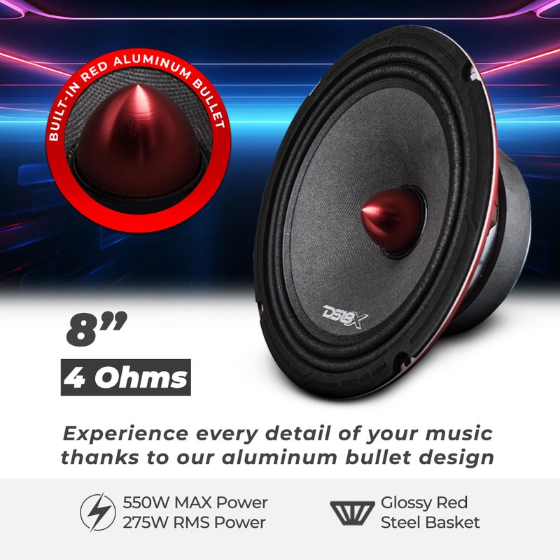 DS18 PRO-X8.4BM Loudspeaker - 8", Midrange, Red Aluminum Bullet, 550W Max, 275W RMS, 4 Ohms - Premium Quality Audio Door Speakers for Car or Truck Stereo Sound System (1 Speaker) - Image 2